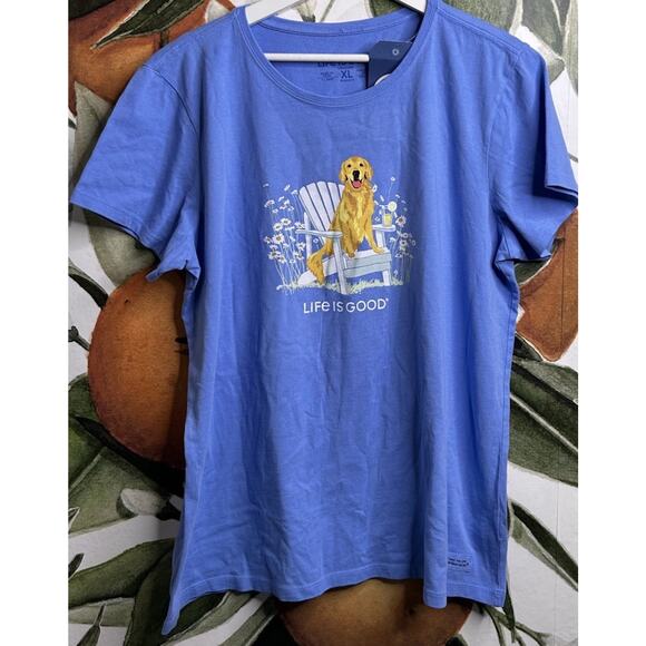 Life is Good Womens XL Crusher Tee Golden Retriever Print Short Sleeve Shirt NWT - Picture 1 of 6